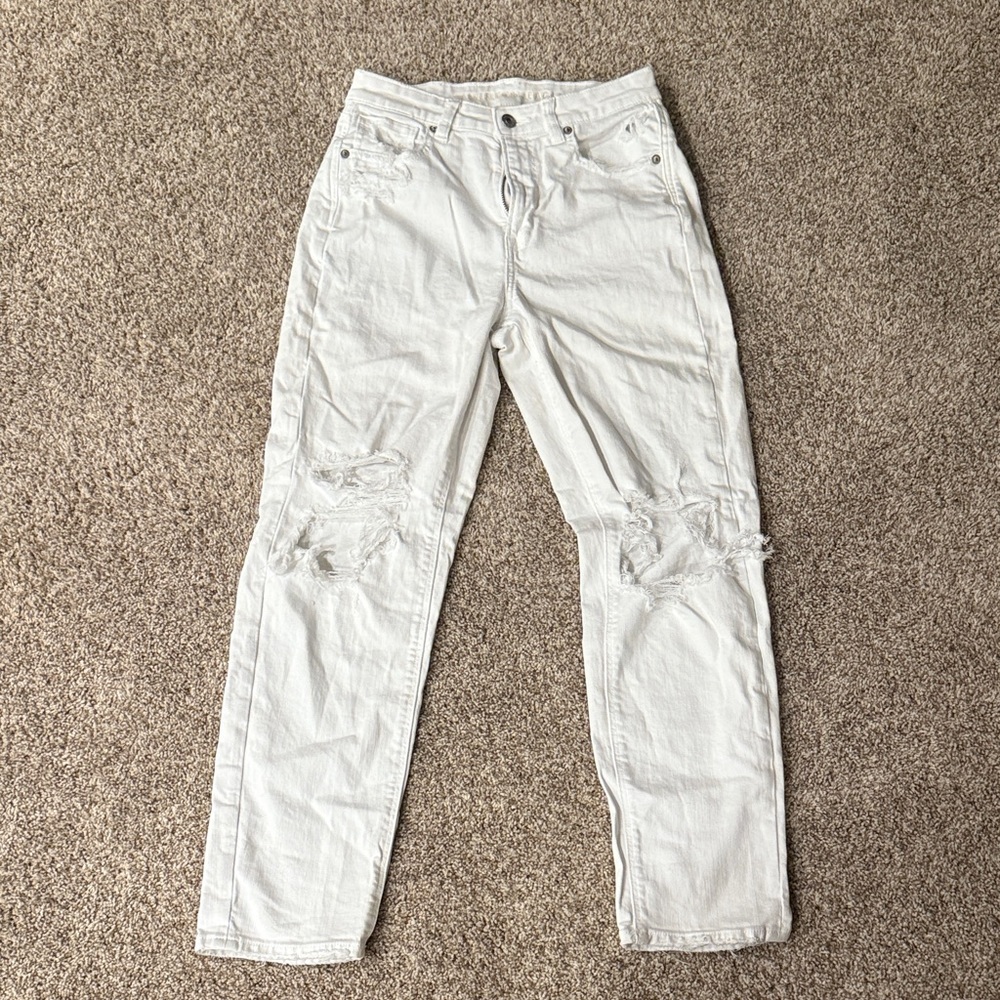 American Eagle Outfitters Distressed White Straight Leg Jeans